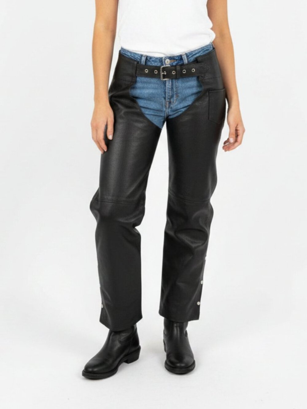 Barney’s Leather Black Full Length Side Zip Motorcycle Chaps S